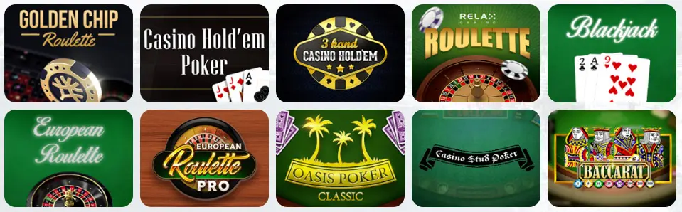 Jeux de table au Slotexo Casino